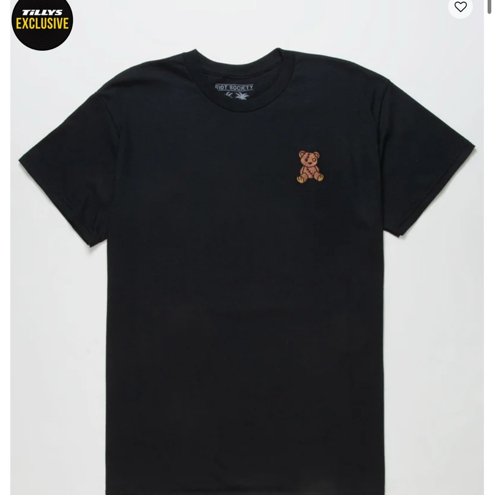 Riot Society Black Short Sleeve Tee with Bear Patch Medium